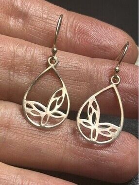 B6636 Sterling Silver IBB Teardrop Dangle Earrings 1.25" Drop Filigree Butterfly
